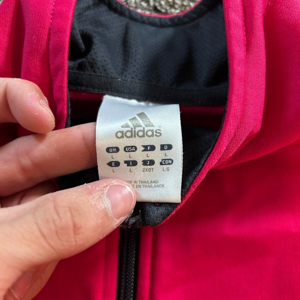 Adidas Track Jacket Unisex Large Pink Excellent 3-Stripes Full Zip Mock Neck - Picture 2 of 5